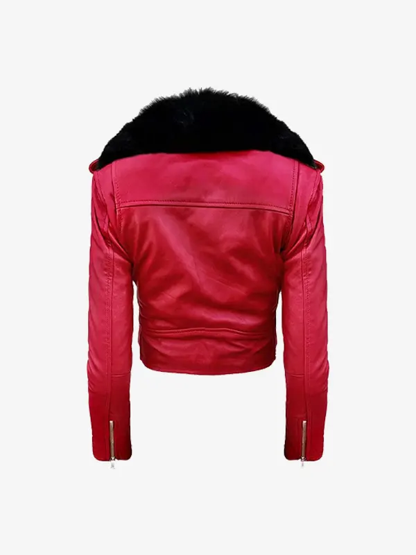 Women Detachable Fur Moto Jacket Back