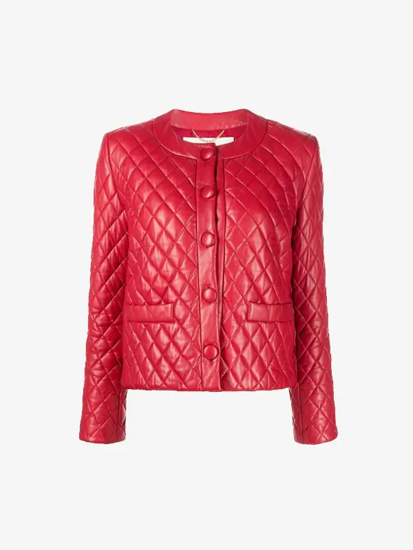Women Diamond Red Quilted Jacket