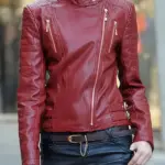 Red Moto Leather Biker Jacket