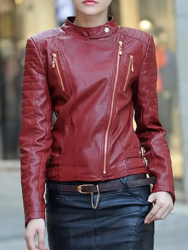 Red Moto Leather Biker Jacket