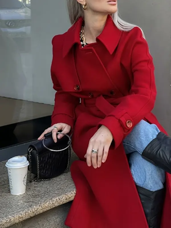 Women Red Double Breasted coat