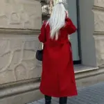 Women Red Double Breasted Overcoat Back
