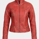 Women Red Biker Jacket