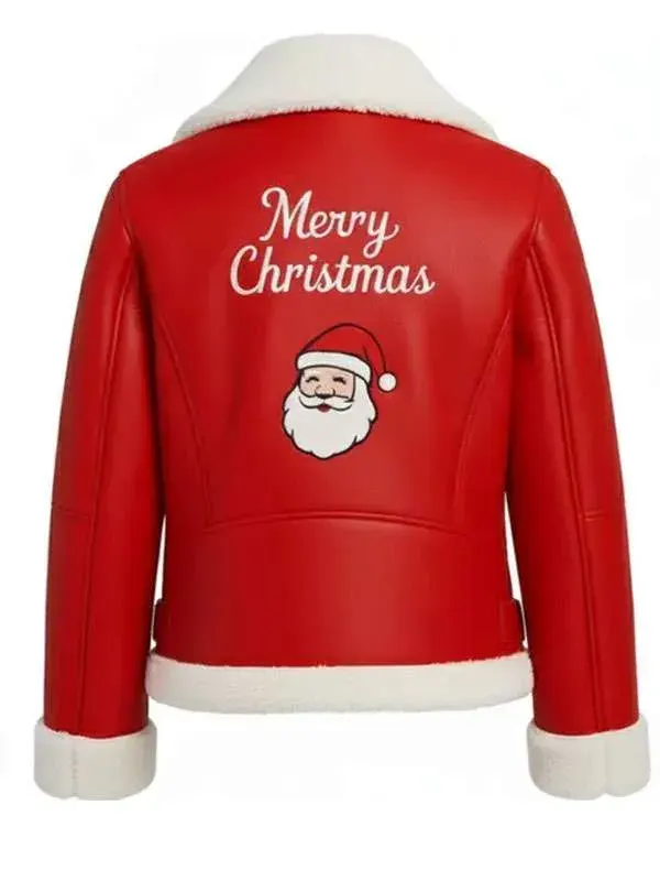 Women Santa Christmas Biker Red Jacket Back