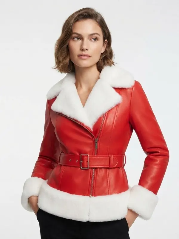 Women Santa Claus Leather Jacket