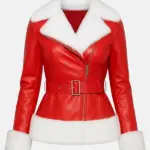 Women Santa Claus Red Leather Jacket