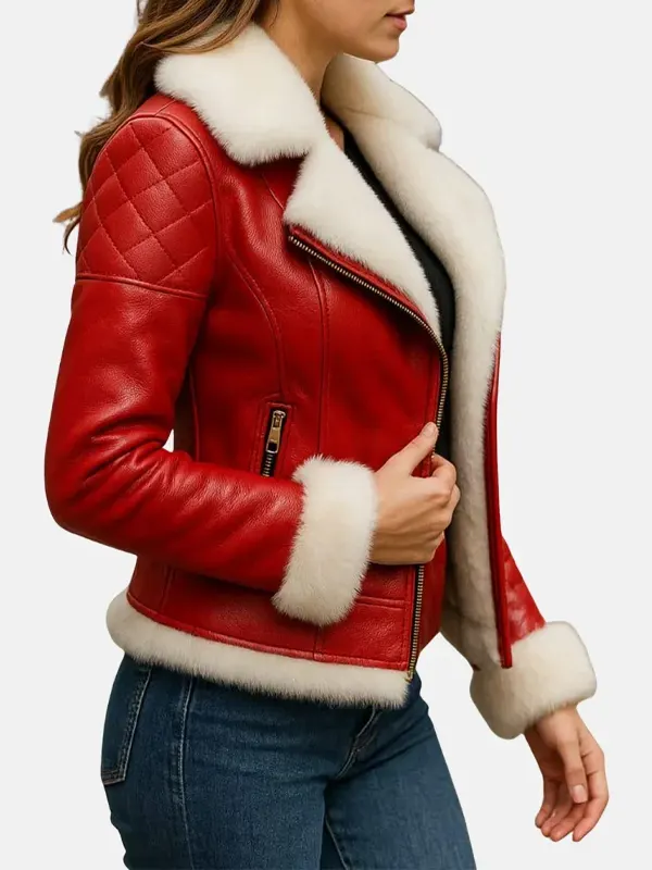 Women Shearling Christmas Leather Jacket