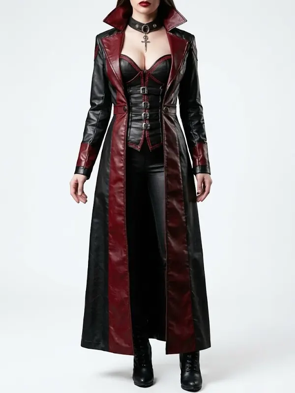 Vampire Red Corset Leather Coat