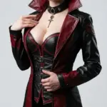 Women Vampire Red Corset Leather Coat