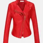 Women Vanessa Leather Moto Red Jacket