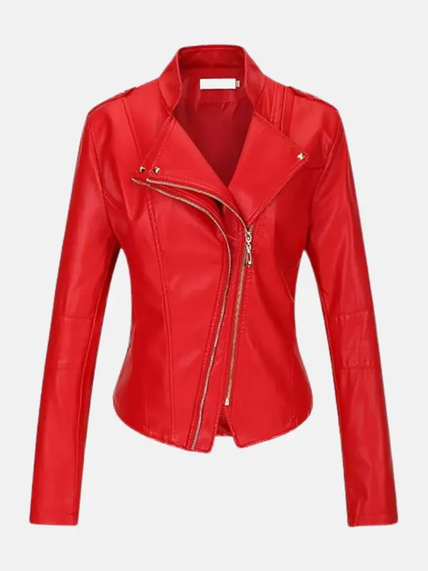 Women Vanessa Leather Moto Red Jacket