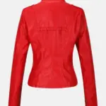 Women Vanessa Leather Moto Red Jacket Back