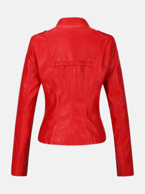 Women Vanessa Leather Moto Red Jacket Back