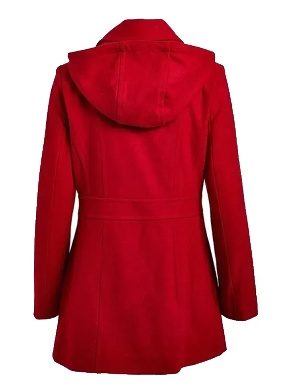 Women Wool Hood Pea Coat Back