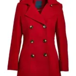 Women Wool Hood Pea Coat