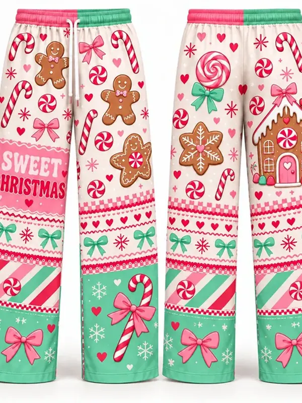 Womens Christmas Candy Cane Sweatpants,
