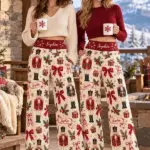 Womens Christmas Wide Leg Polyester Pants