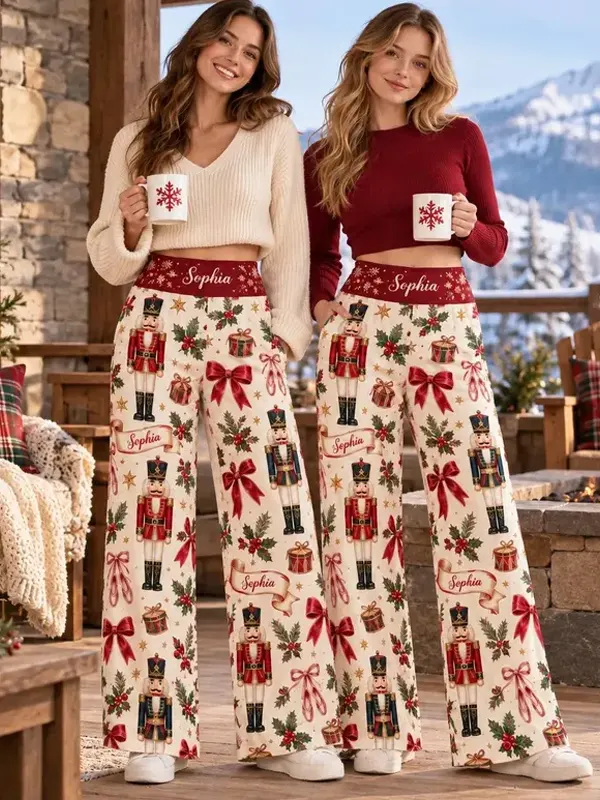 Womens Christmas Wide Leg Polyester Pants