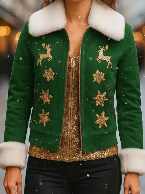 Women's Gold Reindeer green Christmas Jacket