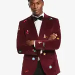 Mens X Mas Icons Burgundy Christmas Blazer