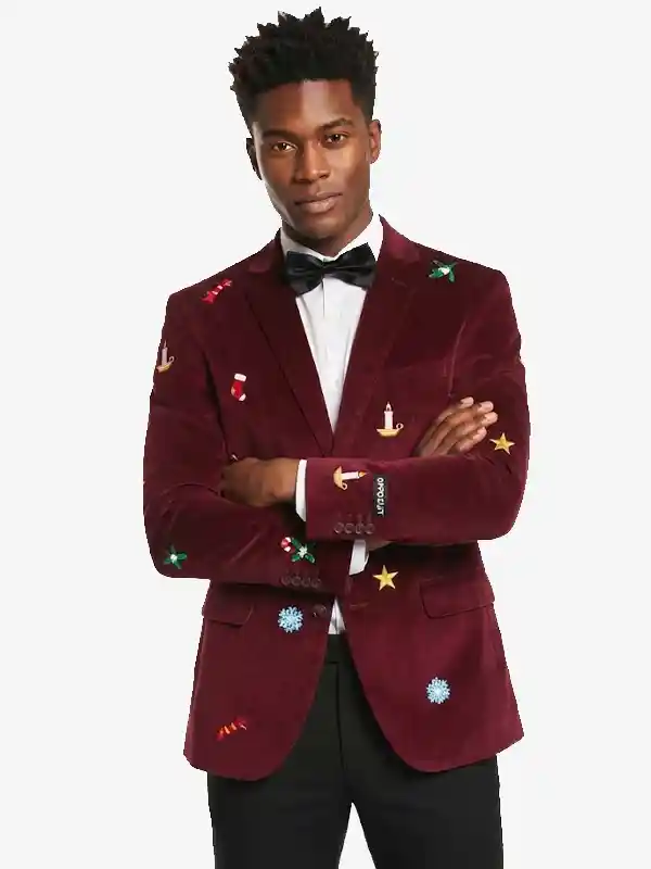 Mens X Mas Icons Burgundy Christmas Blazer