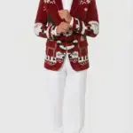 Mens Red Santa Reindeer Corduroy Blazer