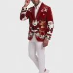 Men Red Santa Reindeer Corduroy Blazer