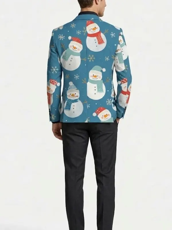 Santa Reindeer Snowflake Blazer Back
