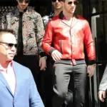 Bomber Style Nick Jonas Red leather Jacket