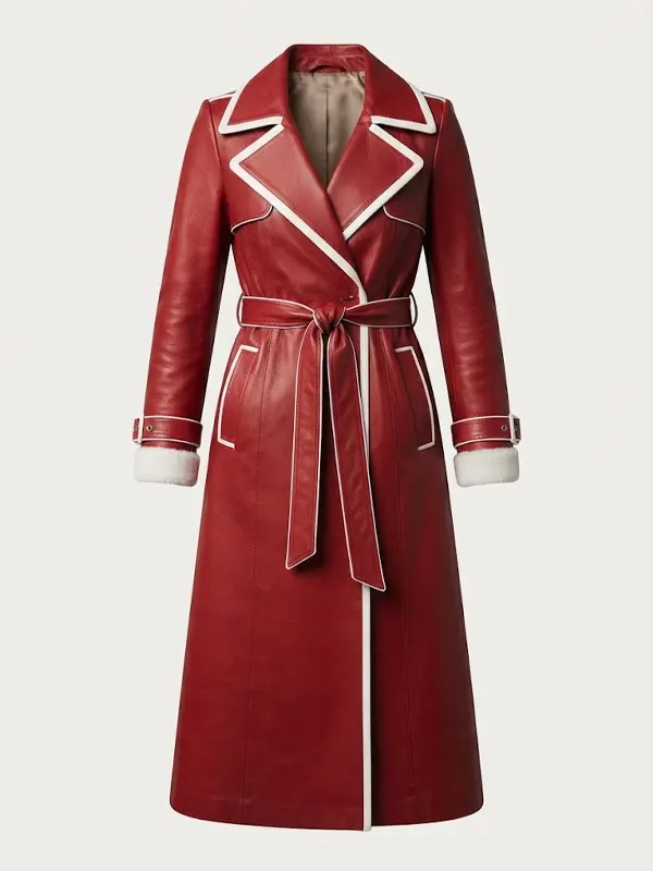 Women Winter Leather Trench Coat