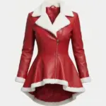Women Christmas Red Leather Jacket