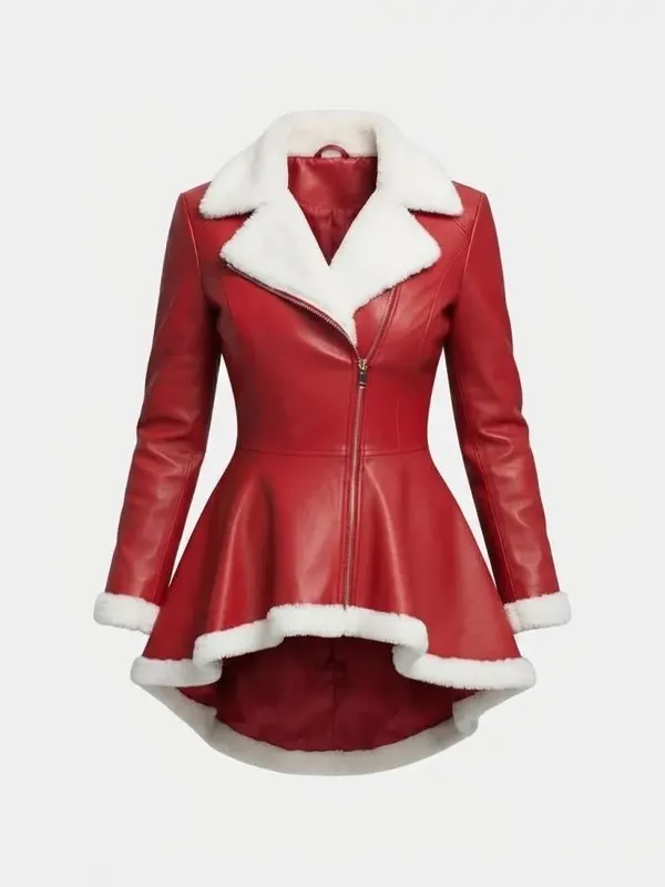 Women Christmas Red Leather Jacket
